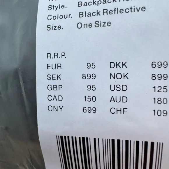 RAINS Reflective Black Backpack. MSRP $110
